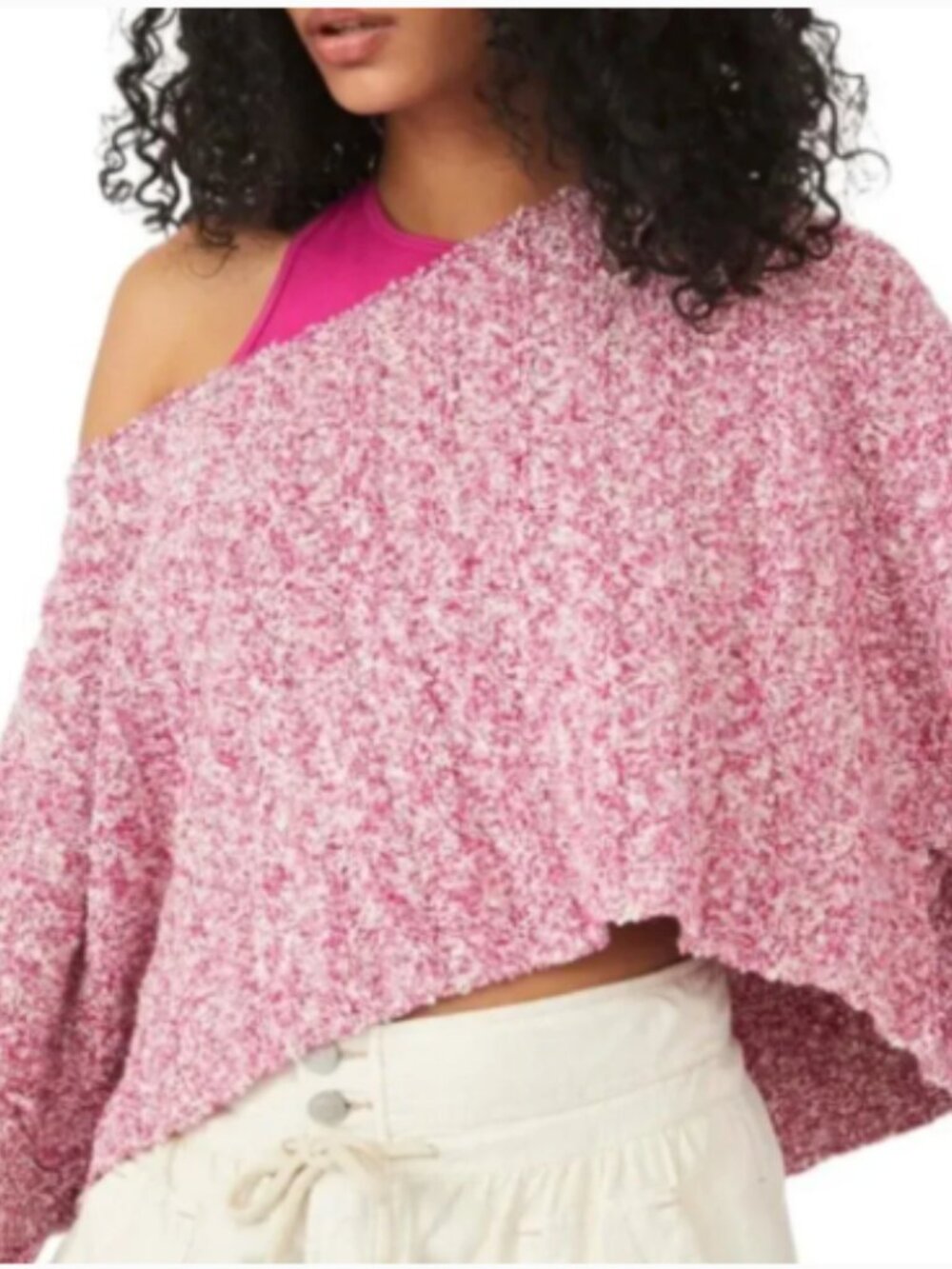 Free People Pink God Day Pullover Sweater Cropped Wool Blend Oversized Chunky XS